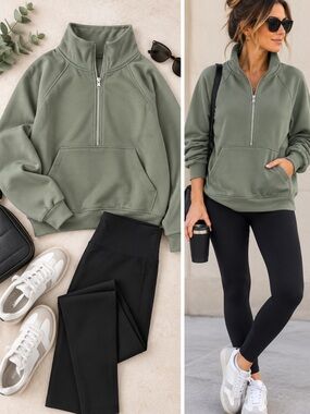 Danskin Sage Green Half-Zip Pullover